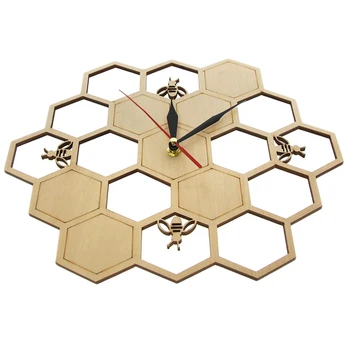 Rezanie Dreva Hodiny Mede Včela na Med Špirála Hexagon Prírody Hodinky, Nástenné Hodiny Geometrických Kuchyňa Art Decor