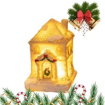 Rozsvietiť Vianočný Obce Roztomilý A Slávnostné Živice Dom V Tvare Ozdobu S Led Svetlom Jednoduchý A Elegantný Vianočný Stôl