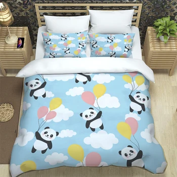 Roztomilá Panda HD Tlač Polyester posteľná bielizeň Nastaviť，King Size Postelí Nastaviť，Dospievajúce Deti alebo Dospelí na Postele Prikrývku Kryt obliečka na Vankúš posteľná bielizeň Nastaviť
