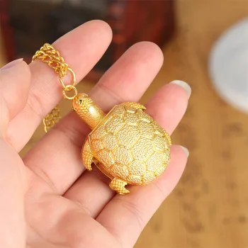 Roztomilý Golden Turtle Quartz Vreckové Hodinky pre Deti Prívesok Náhrdelník Vrecku Hodiny Darčeky reloj de bolsillo