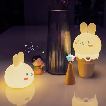 Roztomilý Nočné svetlo ice Cream Bunny Silikónové Čítanie Pre Deti Kid Načasovanie Dotykový Snímač Svetla Spálne Dekorácie Darček k Narodeninám