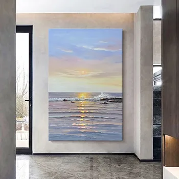Ručne maľované Sunrise Mora olejomaľba na Obývacia Izba, Predsieň, Spálňa zariadené, pri Stene Umenie Abstraktné Krajiny umenie maľba na Plátno