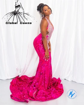 Ružové Plavky S Uväzovaním Za Večerné Šaty 2023 Korálkové Crystal Celebrity Šaty Sequined Elegantné Svadobné Party Formálne Prom Šaty Vlastné