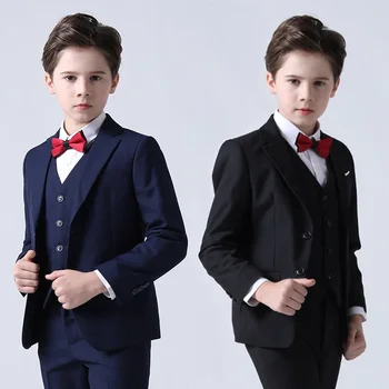 Sako+vesta+tričko+motýlik+Elastický Pás nohavíc)Britský štýl high-end oblek chlapcov oblek, jednofarebné, slim montáž banquet oblek