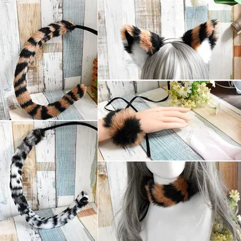 Sexy Leopard Čelenky Cute Cat chvost Ucho Vlasy Príslušenstvo Ženy, Dievčatá Účesy pokrývku hlavy Festival Strany Anime cosplay Kostým