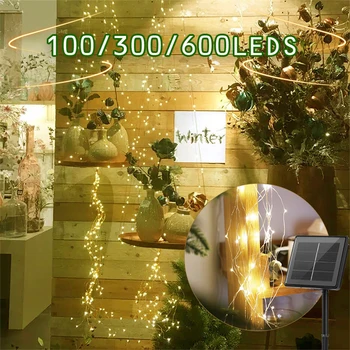 Solárne Opony Svetlo LED Vonkajšie Nepremokavé 600leds Garland Dekorácie String Svetlá Dvore Vianočné Rozprávky Garland String Svetlá