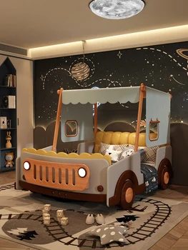 Spálne nábytok, off-road športové auto, auto posteľ, chlapca cartoon masívneho dreva detská posteľ s zábradlie, chlapca strom rozkladací stan.