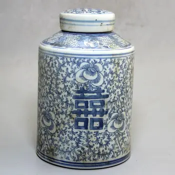 Starožitný porcelán remesiel ručne maľované modré a biele porcelánové dvojité radosť čaj jar skladovanie jar domov