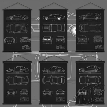 Steny Výzdoba Super Auto Plagáty HD Polliter Vozidla Maľovanie Plán Plátno Obrázok Patent Visí Zvitky Predloha pre Obývacia Izba