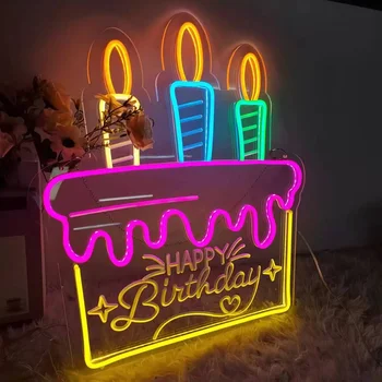 Strana Dekor Happy Birthday Neon Led Znamenie Svetla na Stenu Decor Svadobné Party Koruny Dobrý deň, Neónové Svetlo, Svadobný Darček Prihlásiť