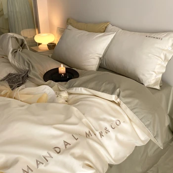 Svetlo luxusnom štýle 100S dlho-strižné bavlna štyri-dielna sada, bavlna jednoduché satin deka kryt, bavlnené plachty, prestieradlá, posteľná bielizeň