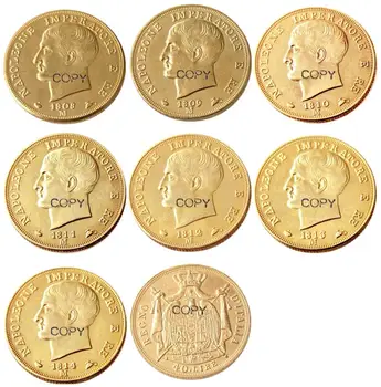 TALIANSKE ŠTÁTY, KRÁĽOVSTVO NAPOLEON, Napoleon I, 40 Lire, 1808-1814-M 7pcs pozlátená Kópia Mince
