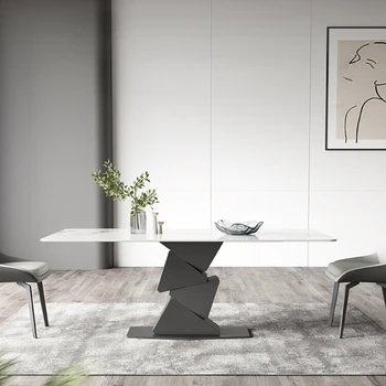 Taliansky minimalistický rock rada jedálenský stôl, svetlo luxus, high-end dizajnér 2023 nové obdĺžnikový lesklý biely tvár domácnosť