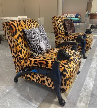 Taliansky ľahké luxusné leopard tlač jeden voľný čas stoličky psa stoličky nové klasické retro villa obývacia izba gauč a kreslo