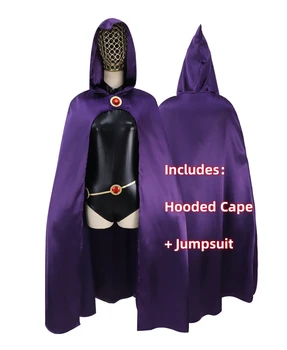Teen Titans Raven Cosplay Kostým Superhrdina Plášť Kombinézach Halloween Tesné Oblečenie Cape S Pás Šperky Reťazca Karneval Vyhovuje