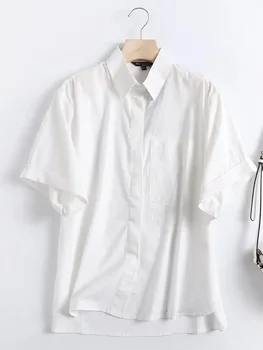 TRAF 2023 lete novej dámskej módy vrecku dekorácie voľné popelín tričko retro-krátke rukávy tlačidlo-dole tričko top