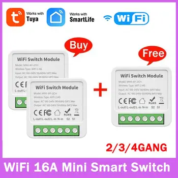 Tuya Wifi / EWeLink 16A Mini Smart Switch 2/3/4 Gang Podpora 2-spôsob Ovládania Pomocou Inteligentného Života Alexa Domovská stránka Google Alice Inteligentný Život