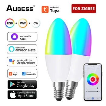 TUYA Zigbee Smart Stmievateľné Lightbulb E14 RGB+SCS 100-240V 5W Magic LED Žiarovky Hlasové Ovládanie Funguje Alexa Domovská stránka Google