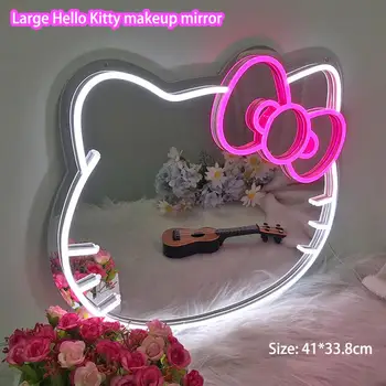 Tvorivosť Sanrio Hello Kitty Zrkadlo Na Zákazku Kiity Neónové Svetlá Kozmetické Zrkadlo Osobnosti Izba Okolitého Svetla Zdobia Darček