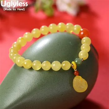 Uglyless Luxusné Prírody, včelí vosk Žltý Náramky pre Ženy Elastické Lano Multi Poklad Kamene, Perly Šperky 925 Strieborný Náramok
