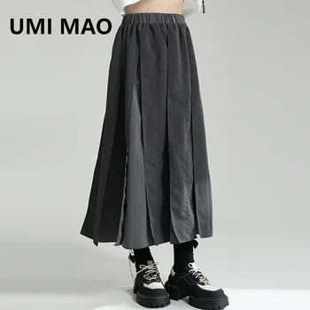 UMI MAO Yamamoto Tmavo Čierne Vysoký Pás Sukne Japonský Tmavé Vietor Nepravidelný Nika Dizajn S Skladaný Šitie-line Sukne Trend