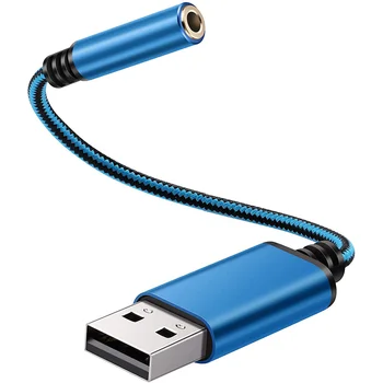 USB na 3,5 mm Jack pre Slúchadlá o Adaptér,Externý Stereo Zvuková Karta pre PC, Notebook,pre PS4,na Mac, Atď. (O 0,6 Nohy,Modrá)