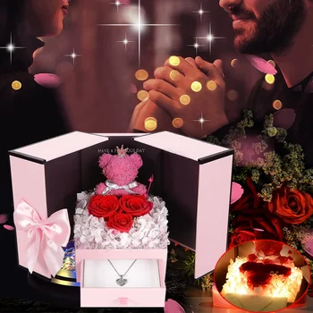 Valentína Darček LED Večný Rose Medveď Zásuvky Box Umelé Ruže Darčeka Pre Narodeniny, valentín Svadobný Dar Dropship