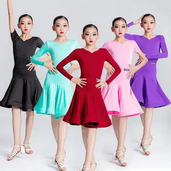 Veľká Swing Šaty Nové Deti latinskej Školenia Výkon Tanečné Kostýmy pre Profesionálne Súťaže Dievčat