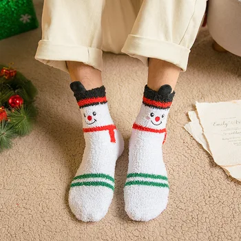 Vianočné Ponožky pre Dospelých, Deti Cute Santa Snehuliak Sobov Vzor Posádky Ponožky Fuzzy Črievičku Ponožky