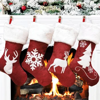 Vianočné Červený Darček Ponožky Elk Snowflake Vyšívané Vianočné Pančuchy Vianočný Strom Visí Prívesky Deti Prospech Veselé Vianoce