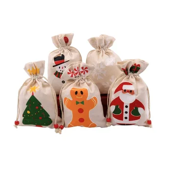 Vianočný darček Šnúrkou taška Apple skladovanie taška Vianočný Darček krásne kreslené snehu Santa Claus malé látkové taška