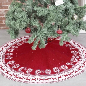 Vianočný Stromček, Sukne, 36 palcov veľké Rustikálny Vianočný stromček sukne s snehové Vločky Červený Pletený Vianočný stromček Sukne Dekorácie