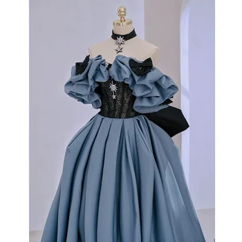 vintage blue veľké bowknot čipky stredoveké šaty princezná Renesancie Šaty Viktoriánskej/Marie/ Belle Ball/plesové šaty