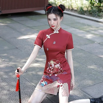 Vintage Čínsky Štýl, Zlepšenie Sexy Cheongsam Šaty 2022 Lete Bežné Krátky Rukáv Cosplay Qipao Šaty