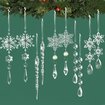 Visí Akryl Snehové Vločky A Cencúľ Ozdoby Na Vianočný Strom Dekorácie Crystal Vianočné Ozdoby Nový Rok Party Dodávky