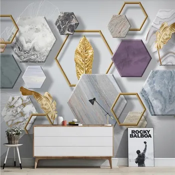 Vlastné 3d tapeta foto nástenné maľby Nordic minimalistický kameň geometrie gold list, TV joj, stena obývacia izba nástenná maľba 3d tapety