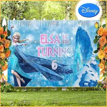 Vlastné Disney Kreslené Dekorácie Mrazené Princezná Magic Elsa Narodeninovej Party Ľad Sneh Pozadie Fotografie Pozadí