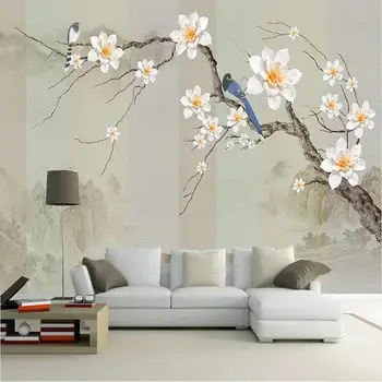 Vlastné Foto Kvetinové Tapety 3D Nový Čínsky Štýl Jednoduchý A Elegantný Krajiny Kvet, Vták Pozadí Dekorácie 3D Tapety