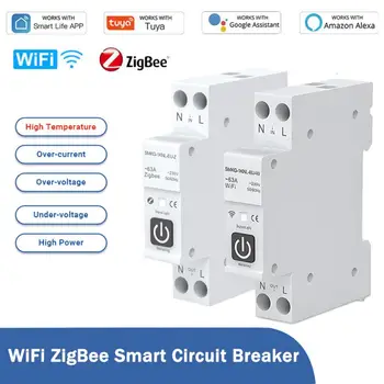 WiFi, ZigBee Smart Istič Switch S Meranie Sily 1P 63A DIN lištu Diaľkové Ovládanie Prepínač Pracovať S Alexa Domovská stránka Google