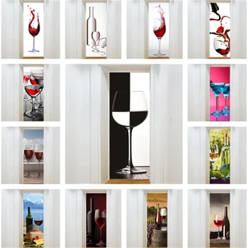 Červené Víno Tvorivé 3D Dvere Nálepky na Fľaše Samolepiace Tapety Na Dvere DIY Renovácia Nepremokavé Plagát Pre Spálne