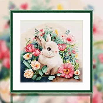 Čínsky Cross Stitch Súpravy Výšivky, Výšivky DIY Sady Vytlačené 11CT Králik Zvierat Krásny Kvet Domova