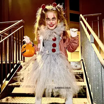 Šedá Klaun Dievčatá Halloween Kostým Joker Tutu Šaty Strašidelný Klaun Detský Karneval Cosplay Oblečenie Detí Tylu Fancy Dress Up
