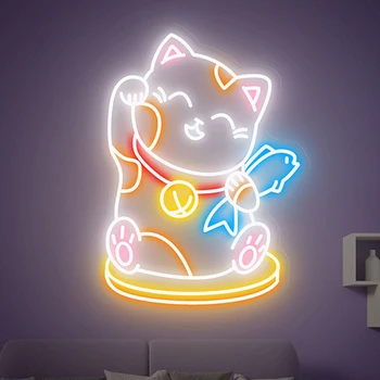 Šťastie Mačka Neónový Nápis Custom Handmade Roztomilé Anime, Led, Neónové Svetlo Osobné Dizajn Obchod Steny Výzdoba Domov Izba Nočné Osvetlenie
