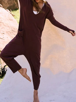 Ženy Nohavice Jumpsuit Farbou Voľné Dlhým Rukávom s Kapucňou, Potápačské s Vreckami pre Clubwear Streetwear