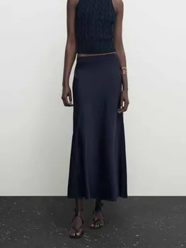 Ženy, Nový Elegantný Módy Satin textúra Rebrovaný Skladaný slim Midi Sukne Vintage Vysoký Pás Bočné Zips Ženské Sukne Mujer
