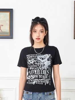 Ženy Písmeno T-shirt Y2k Módny Vzor Tlače Gotický Punk Vintage Harajuku štýl Plodín Top Streetwear